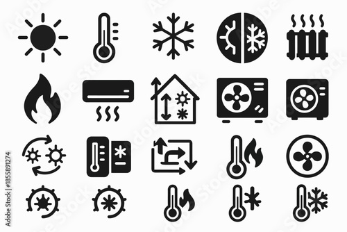 Set of climate control and temperature icons for heating and cooling