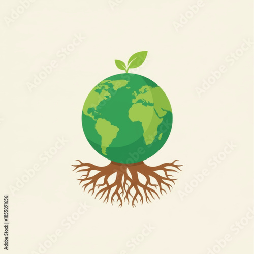 Earth with Roots and Sprout A Symbol of Environmental Growth and Sustainability.