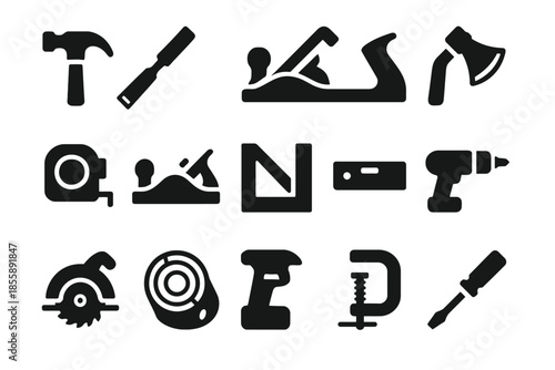 Set of silhouette icons of various hand and power tools