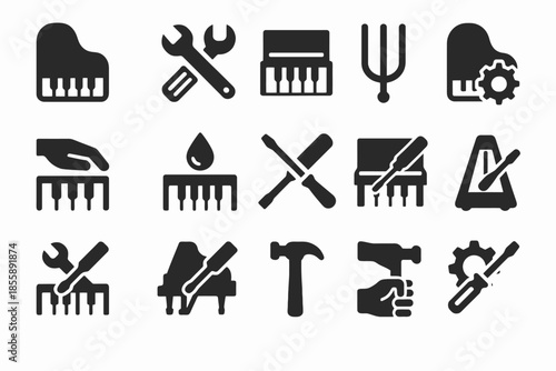 Piano repair and tuning icons collection