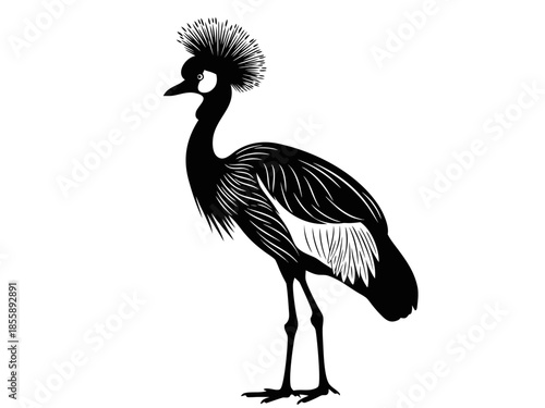 Vector illustration of a majestic crested crane standing alone in a serene landscape