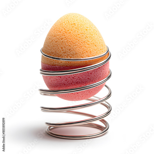 Abstract Egg in Spiral Holder: An eye-catching studio shot of an abstract egg nestled in a spiral metal holder, a captivating interplay of color, form, and texture.
