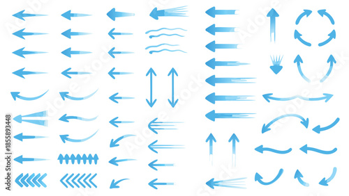 Air flow arrows. Blue cold wind stream, fresh water direction, filter and conditioner system infographic transparent movement and rotation elements. Vector arrow icons set

