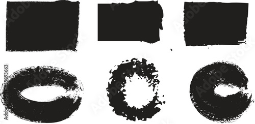 Black ink stamps and letters on white background