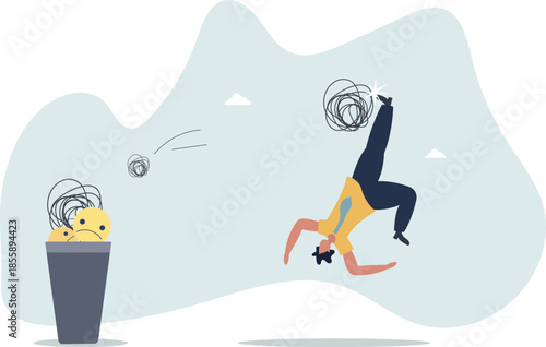 Get rid of work anxiety, stressed and unhappiness emotion, relax to gain happiness concept,life and employment of people.