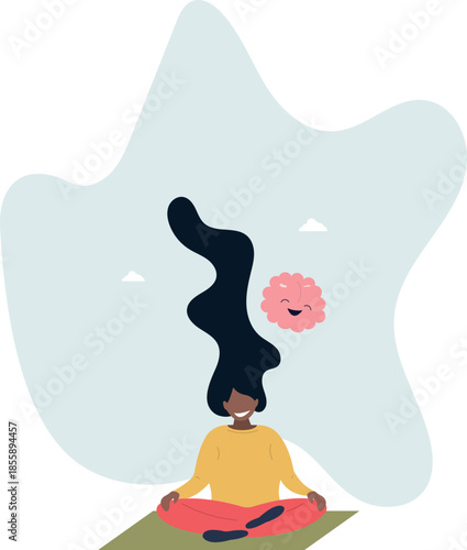 Calm brain meditation to relax balance or mental wellness .Organ character with cute and funny peace control and mind focus.life and employment of people.