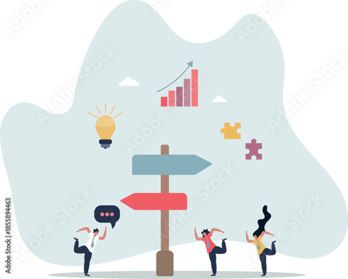 Change management crossroads for business solutions .Strategy for company development and growth with new direction and path .life and employment of people.
