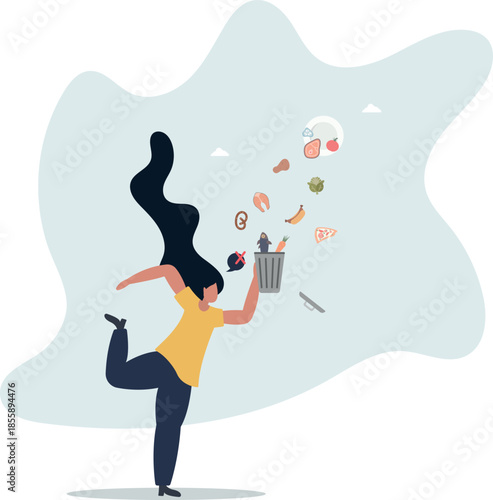 Food waste and meal leftovers garbage reduce awareness.Throw away groceries in trash after shelf life end .life and employment of people.