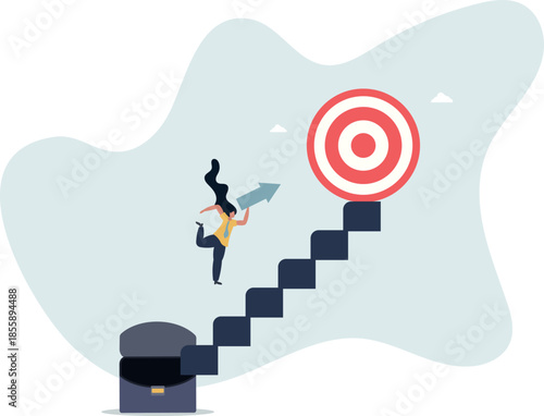 Business progress or career path, step to reach target or business goal, success step or motivation for improvement concept.life and employment of people.