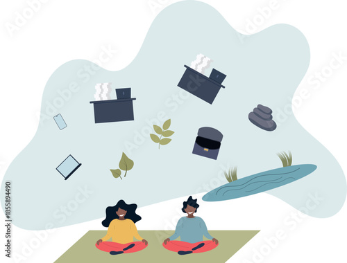 Mental health and workplace wellbeing with green office .Employee harmony with comfortable environment and interior with much daylight for work productivity.life and employment of people.