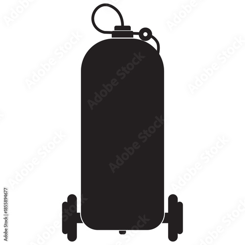 Black fire extinguisher with wheels vector icon isolated