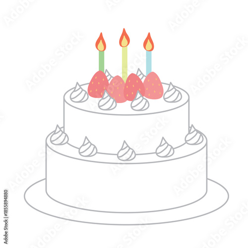 キャンドルの火がついている二段のショートケーキ