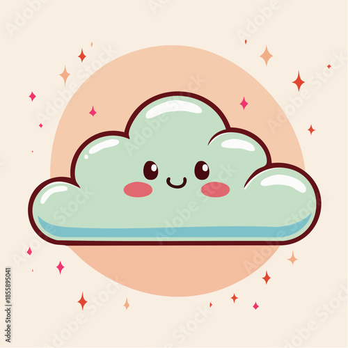 Cute cartoon cloud with a smiling face and rosy cheeks on a peach background.