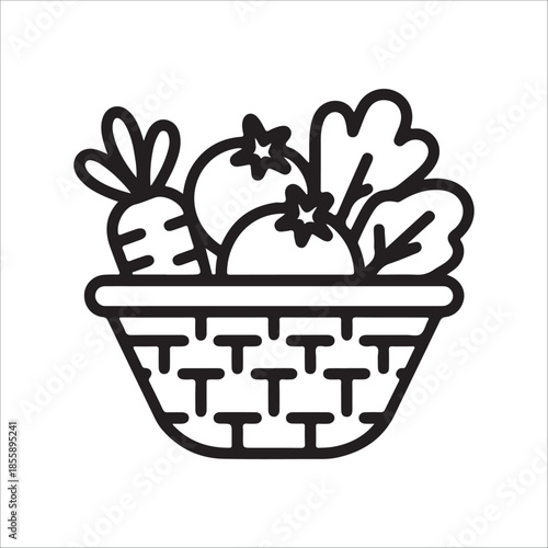 Grocery Shopping Basket Line Icon with Food Items