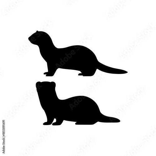 Two ferret silhouette vector flat illustration design.