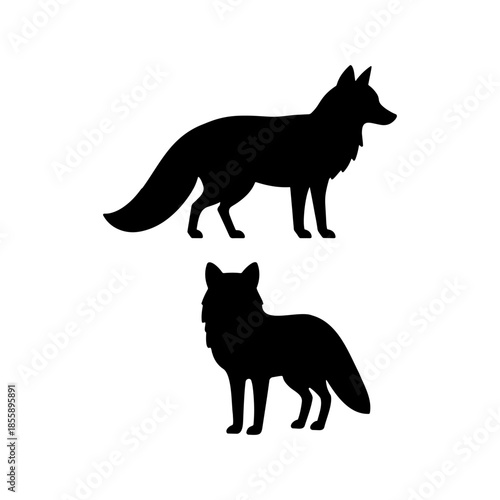Two fox silhouette vector flat illustration design.