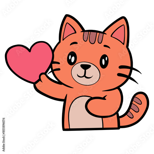 Cute cat illustration, vector cat, orange cat, cute animals, love sign