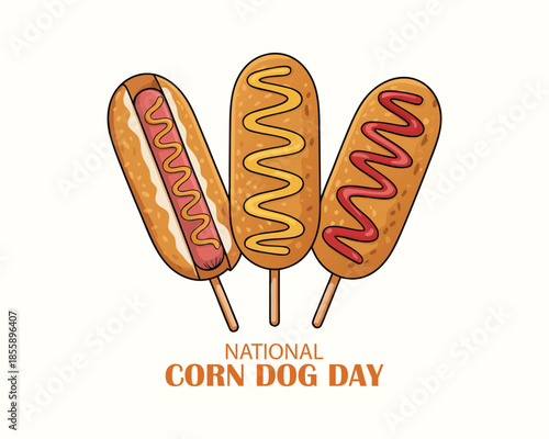National Corn Dog Day vector. Corndog with ketchup and mustard icon vector. Delicious american food vector. Important day