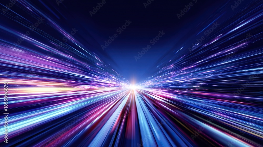 custom made wallpaper toronto digitalDark blue background with colorful light beams forming road lines, glowing effect and bokeh lights for abstract technology speed concept vector illustration.
