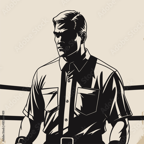 a comic book style vector gentleman against a boxing ring background