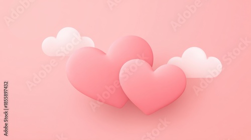 Dreamy Pink Background with Layered Hearts and Soft Clouds Perfect for Romantic Themes and Creative Projects