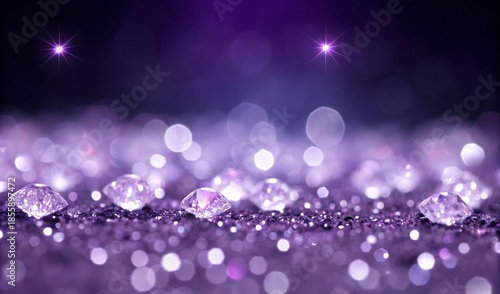 Sparkling Purple Diamonds on a Glittering Background with Bokeh Lights - Luxury and Glamour
