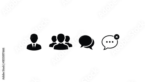 Icons representing teamwork, communication, and online messaging for business or social networks.
