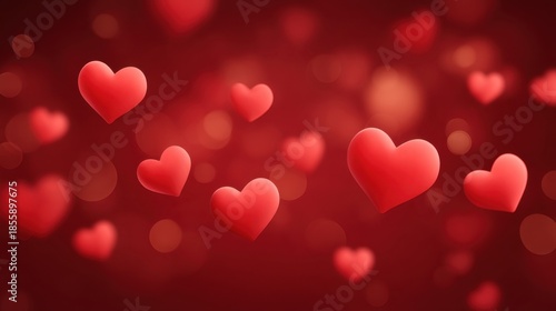 Romantic Red Hearts in Soft Focus Bokeh with Dreamy Lights Creating a Captivating Background for Love and Affection Themes