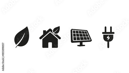 Icons representing eco-friendly energy solutions for a sustainable home