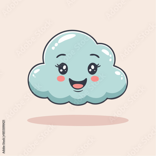 Cute cartoon cloud with a happy face and rosy cheeks.