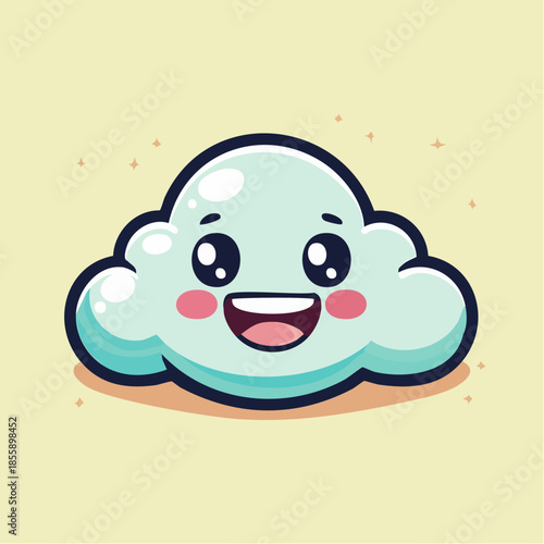 Cute cartoon cloud with a happy face, rosy cheeks, and a bright smile on a light yellow background.