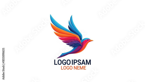 Vibrant multicolored bird logo with dynamic wings in flight, modern abstract symbol for business branding