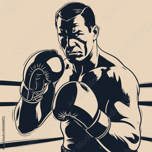 a comic book style vector gentleman against a boxing ring background