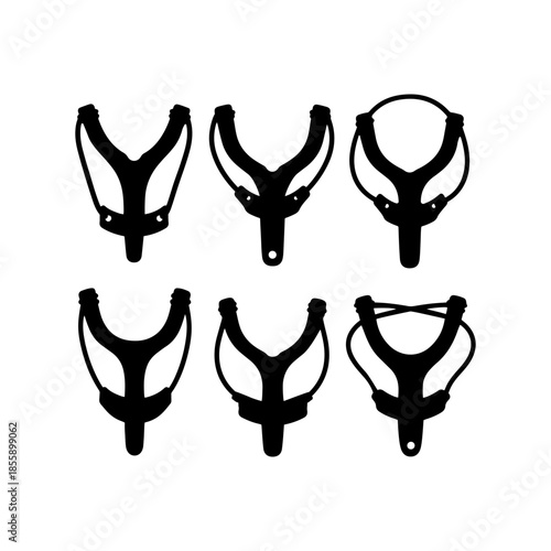 Set of sling shot silhouette vector flat illustration design.