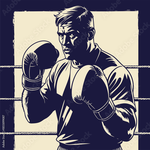 a comic book style vector gentleman against a boxing ring background