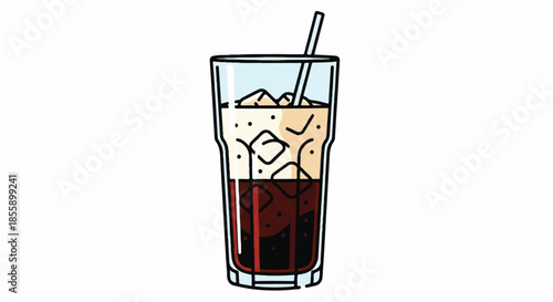 Refreshing Iced Black Coffee in a Tall Glass with Ice Cubes Illustration