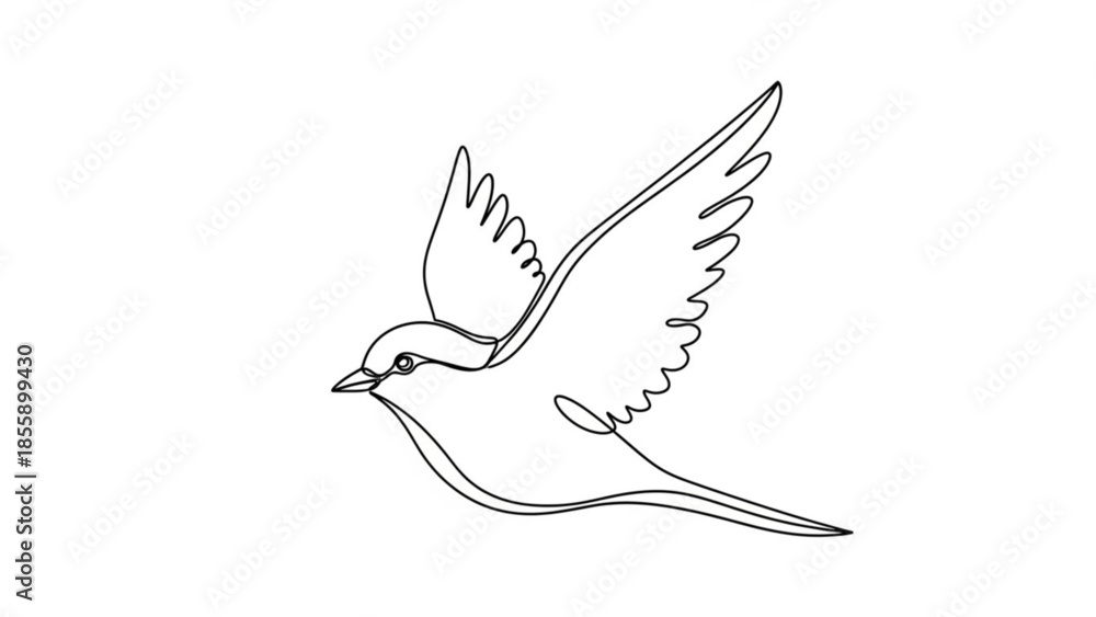Obraz premium Bird in flight minimalist line art illustration with outstretched wings and dynamic movement