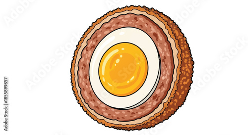 Halved Scotch Egg with Soft Boiled Yolk and Sausage Meat Crust Illustration