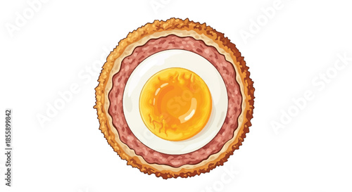 Breaded Scotch Egg Cross Section Showing Soft Boiled Egg Center Illustration