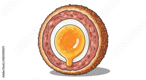 Traditional Scotch Egg Halved with Soft Yolk and Breaded Meat Illustration