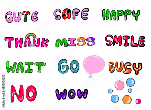 A set of brightly colored balloon letters.