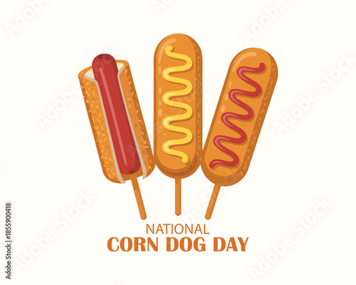 National Corn Dog Day vector. Corndog with ketchup and mustard icon vector. Delicious american food vector. Important day
