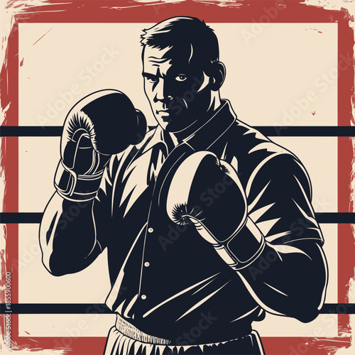 a comic book style vector gentleman against a boxing ring background