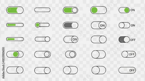Collection of Toggle Switch Icons for User Interface Design.
