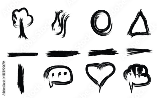 Hand drawn symbols and shapes on white background