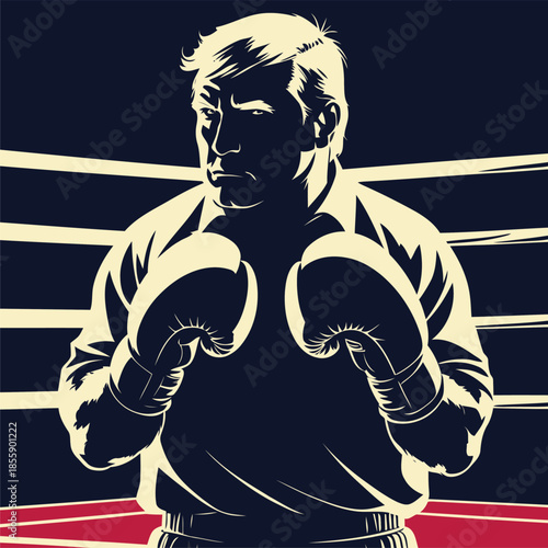 a comic book style vector gentleman against a boxing ring background