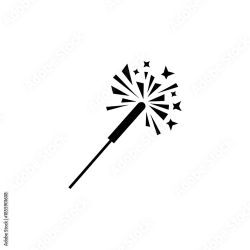 Black sparkler firework icon with sparks for festive designs