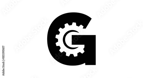 Letter G with Gear Symbol: Industrial Design and Mechanical Concept.