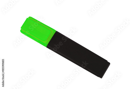 Vibrant Green Highlighter Pen with Black Body Isolated on White Background for Study and Office Use