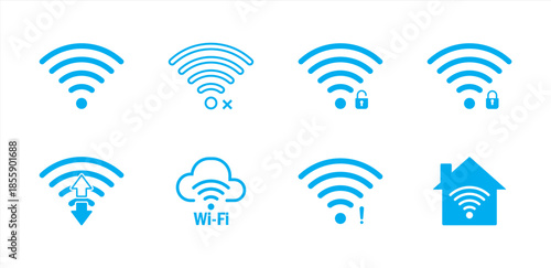 Wifi and wireless problem icon, No internet access crossed out symbol, Wifi signal icon with cross indicating no connection, Wifi and wireless problem icon or no wifi icon set 